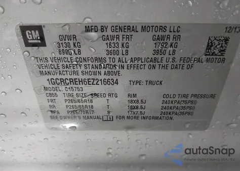 2014 Chevrolet Silverado 1500 1Lt из США, поврежденный, VIN 1GCRCREH6EZ216634